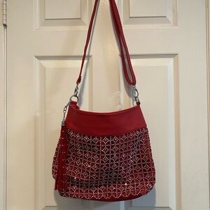Red Studded Shoulder Bag with Tassel